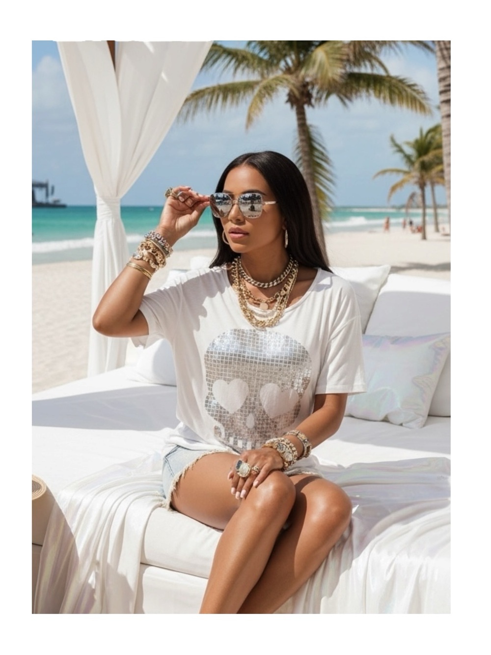 OG: new Wildfox Couture ☻ Manchester Mosaic Foil Skull Tee Shirt ☻︎ White Silver - Picture 15 of 16